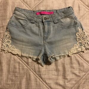 Tinseltown Denim Shorts with Lace Trim